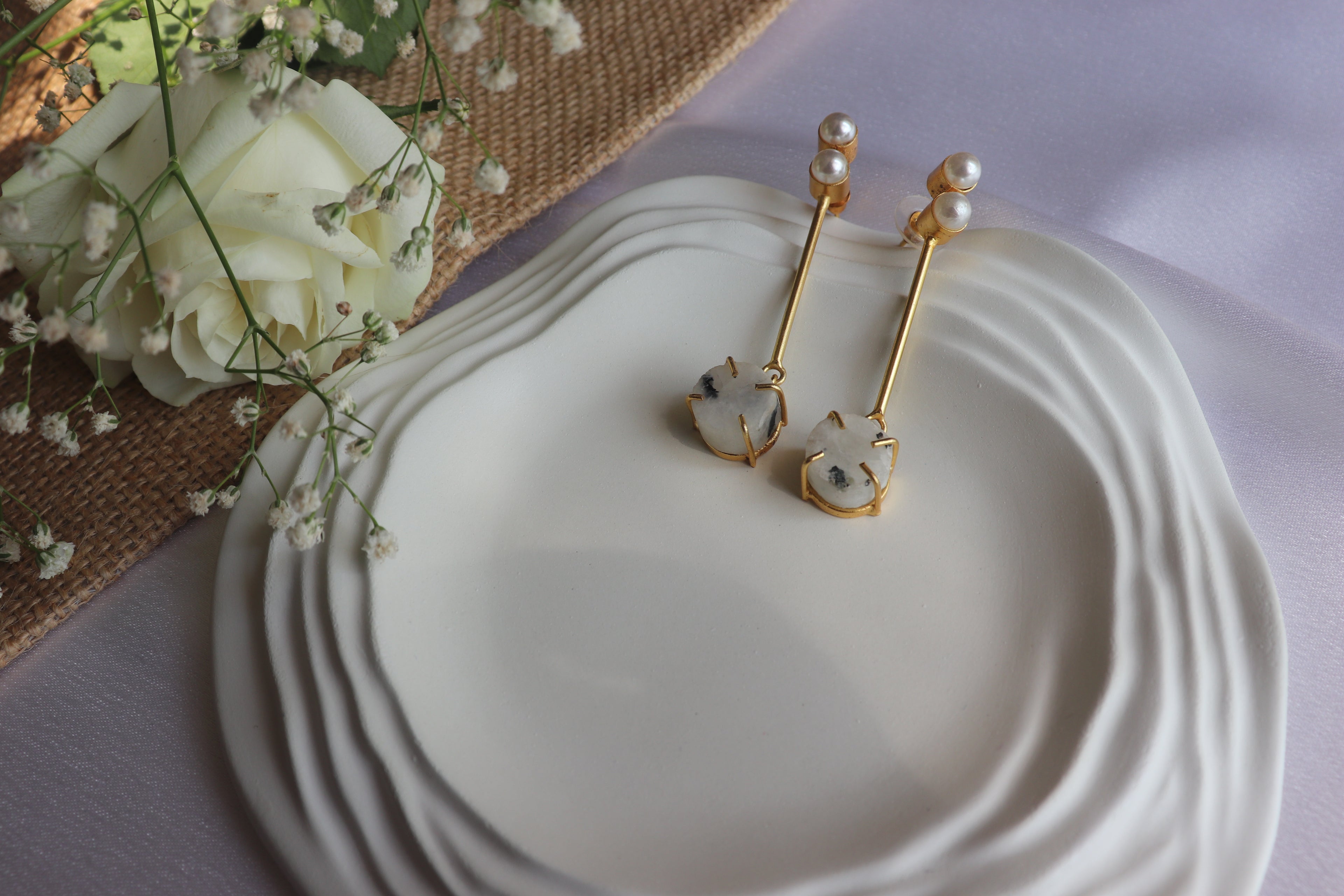 Natural stone white earrings