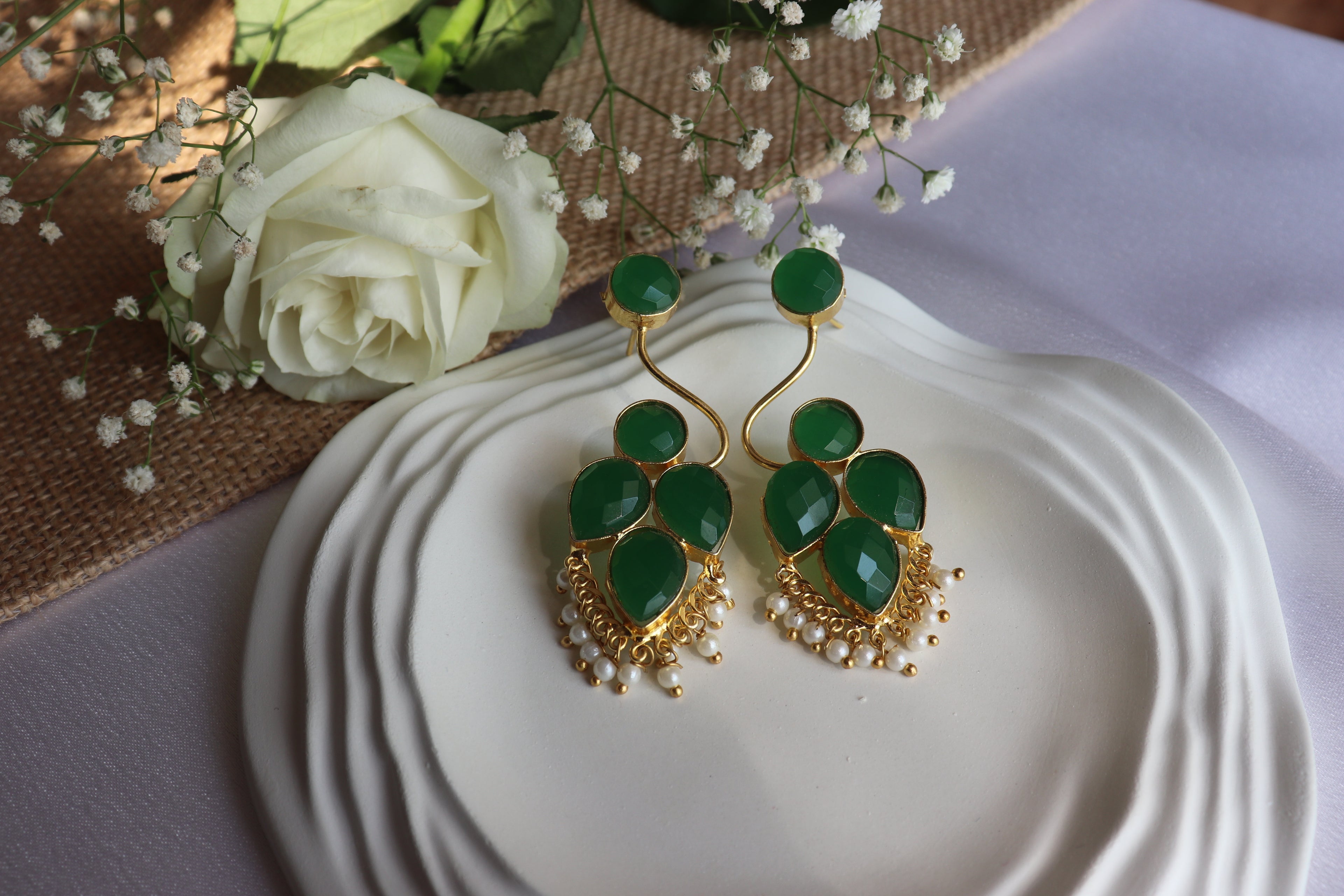 Natural stone long earrings