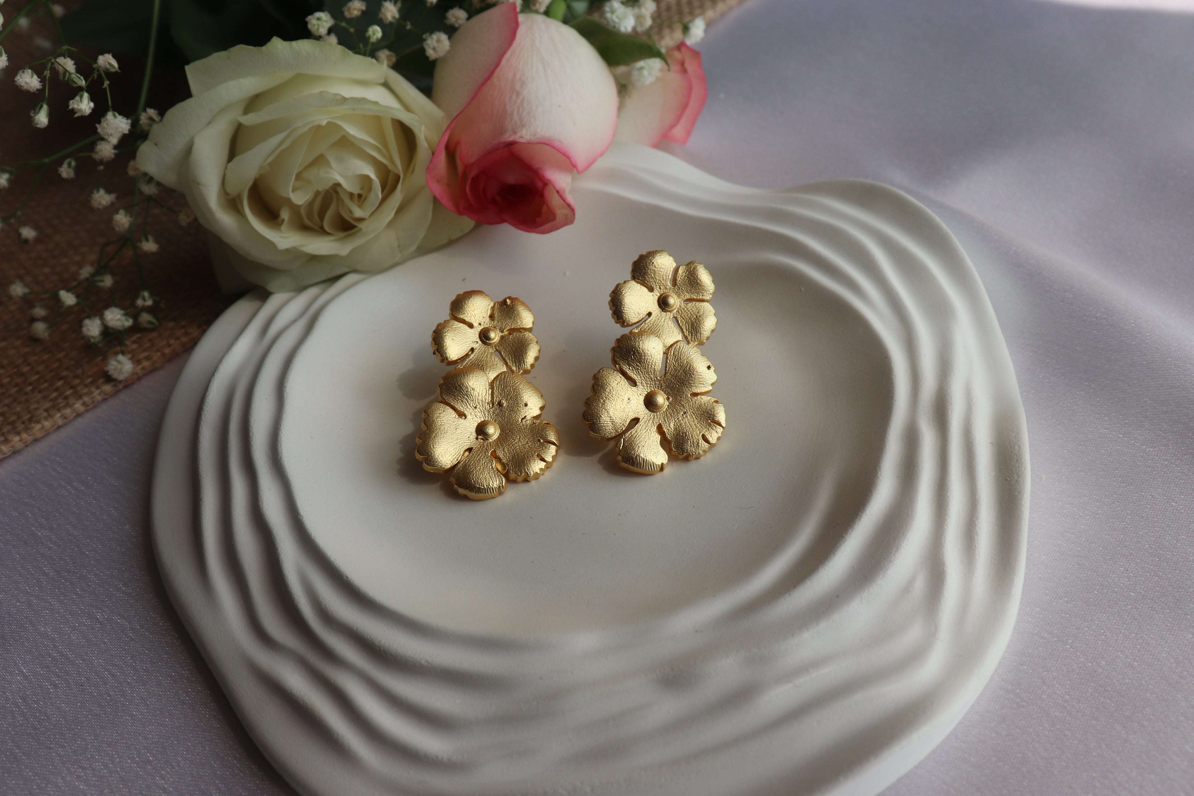Pure brass flower earrings