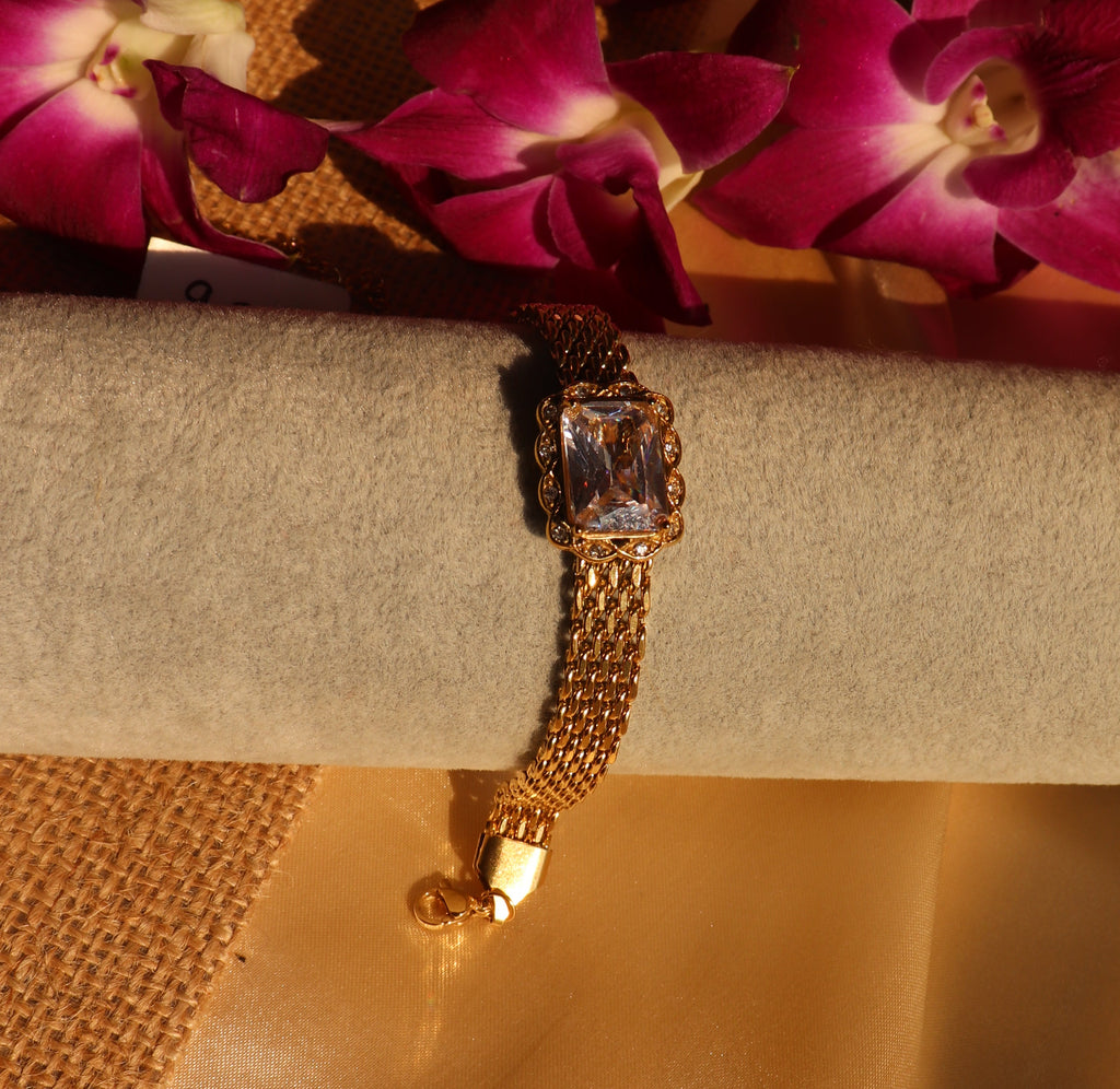 Square Diamond in Golden chain Bracelet