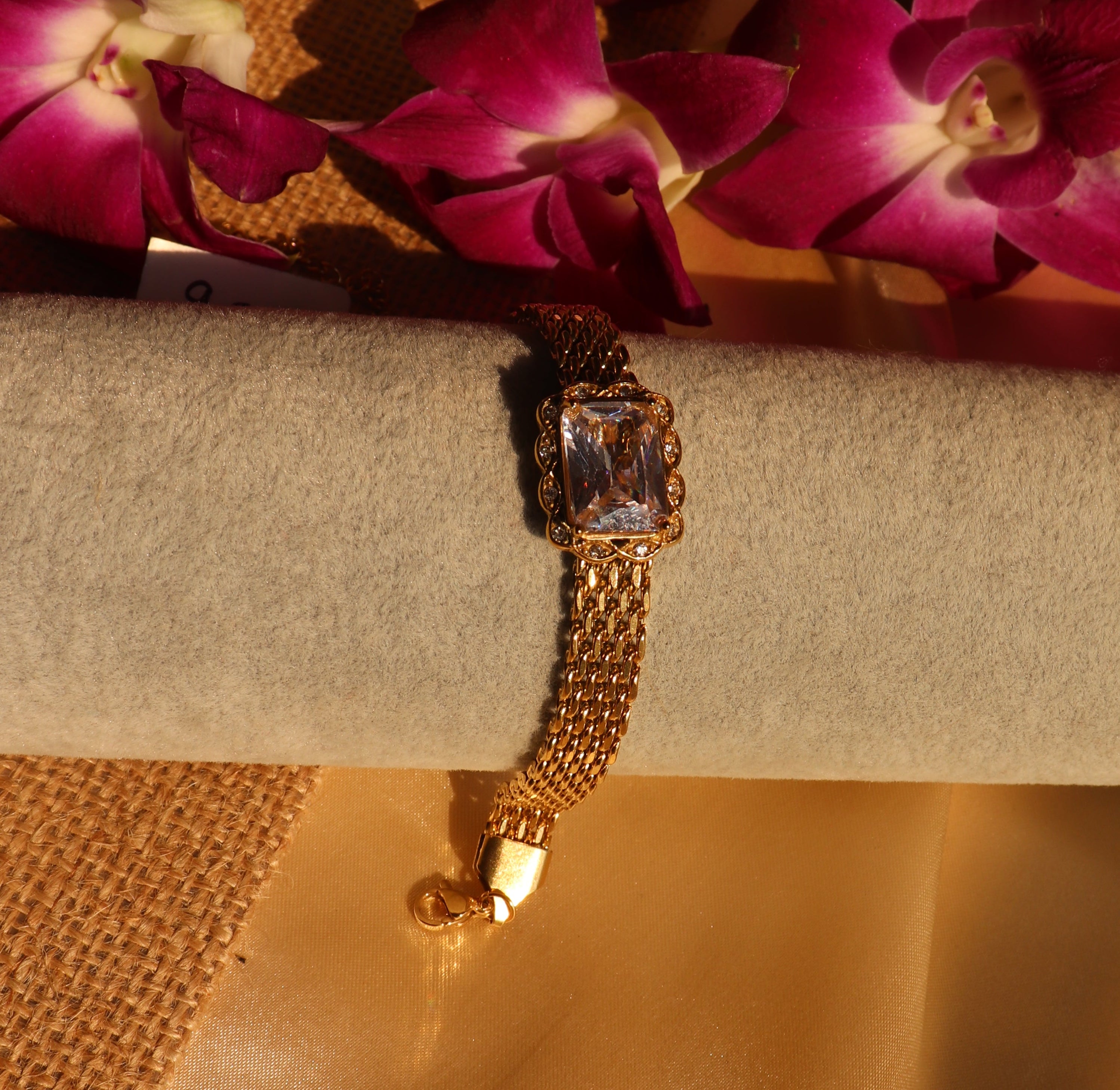 Square Diamond in Golden chain Bracelet