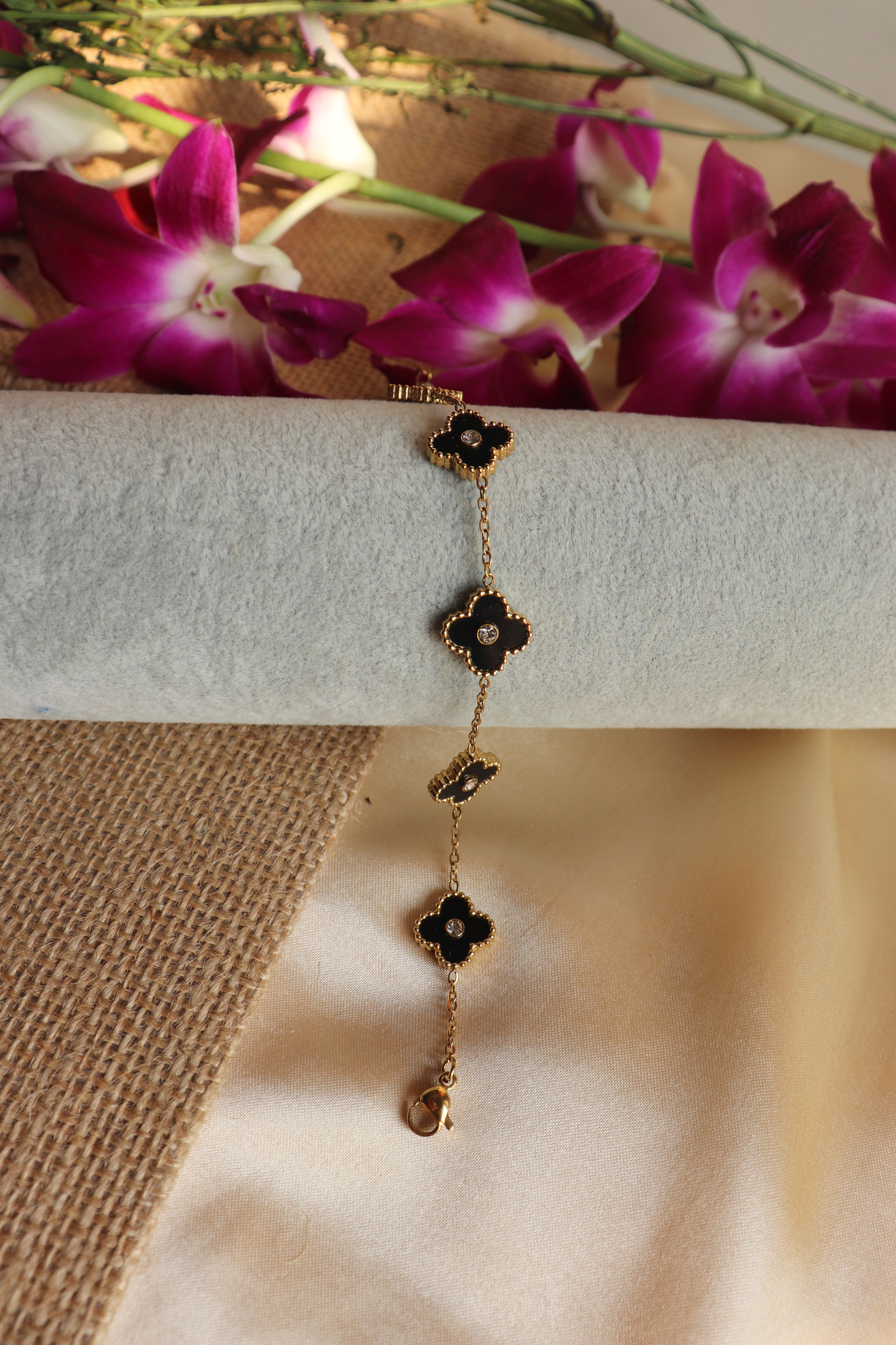 Black Clover with stone Chain Bracelet