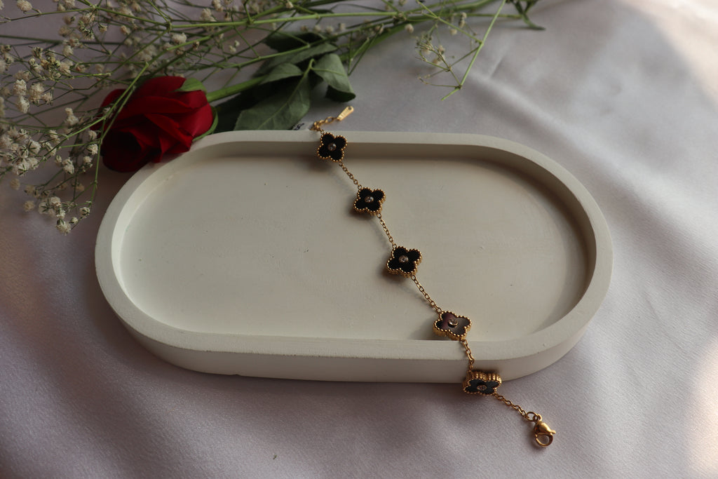 Black Clover with stone Chain Bracelet