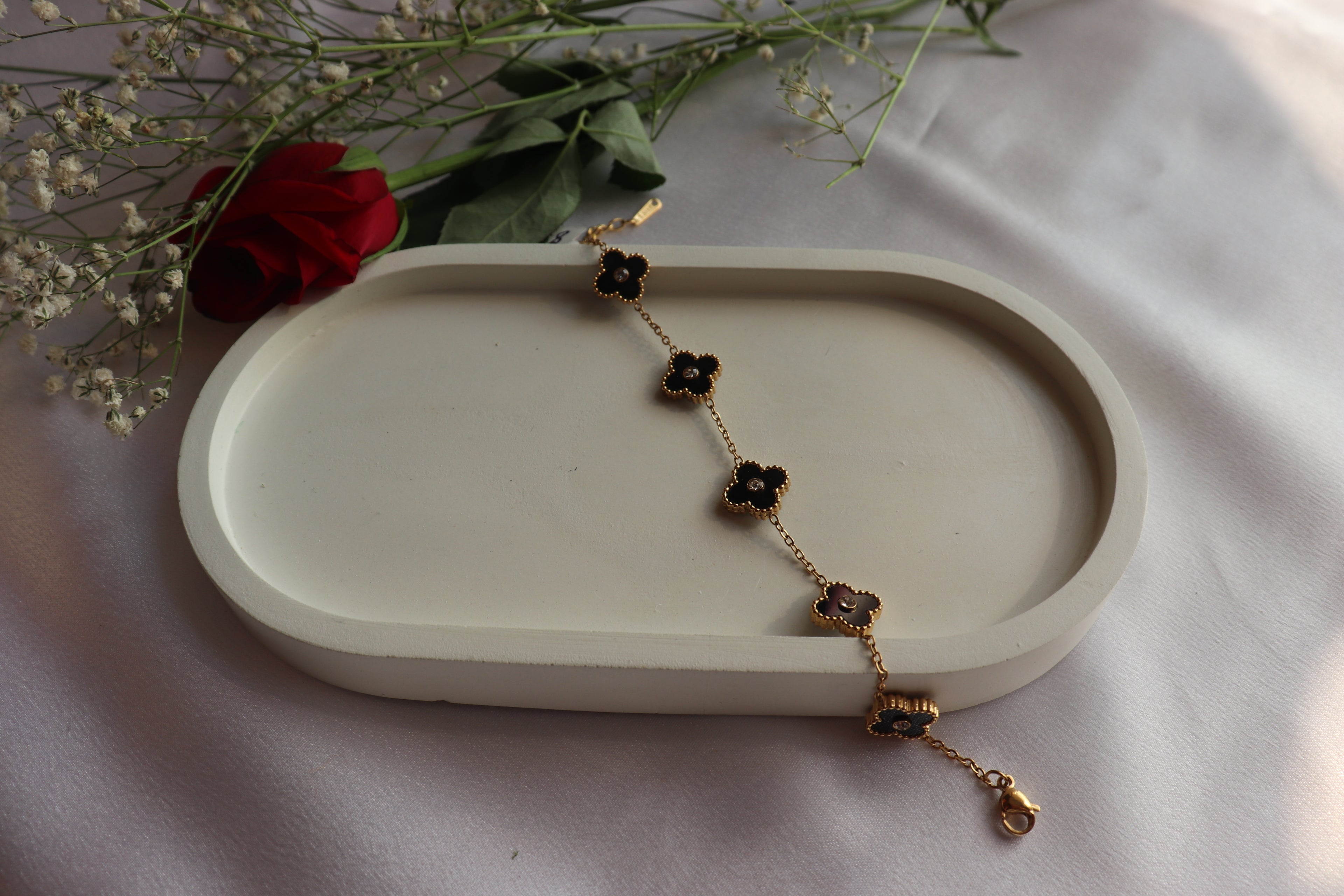 Black Clover with stone Chain Bracelet