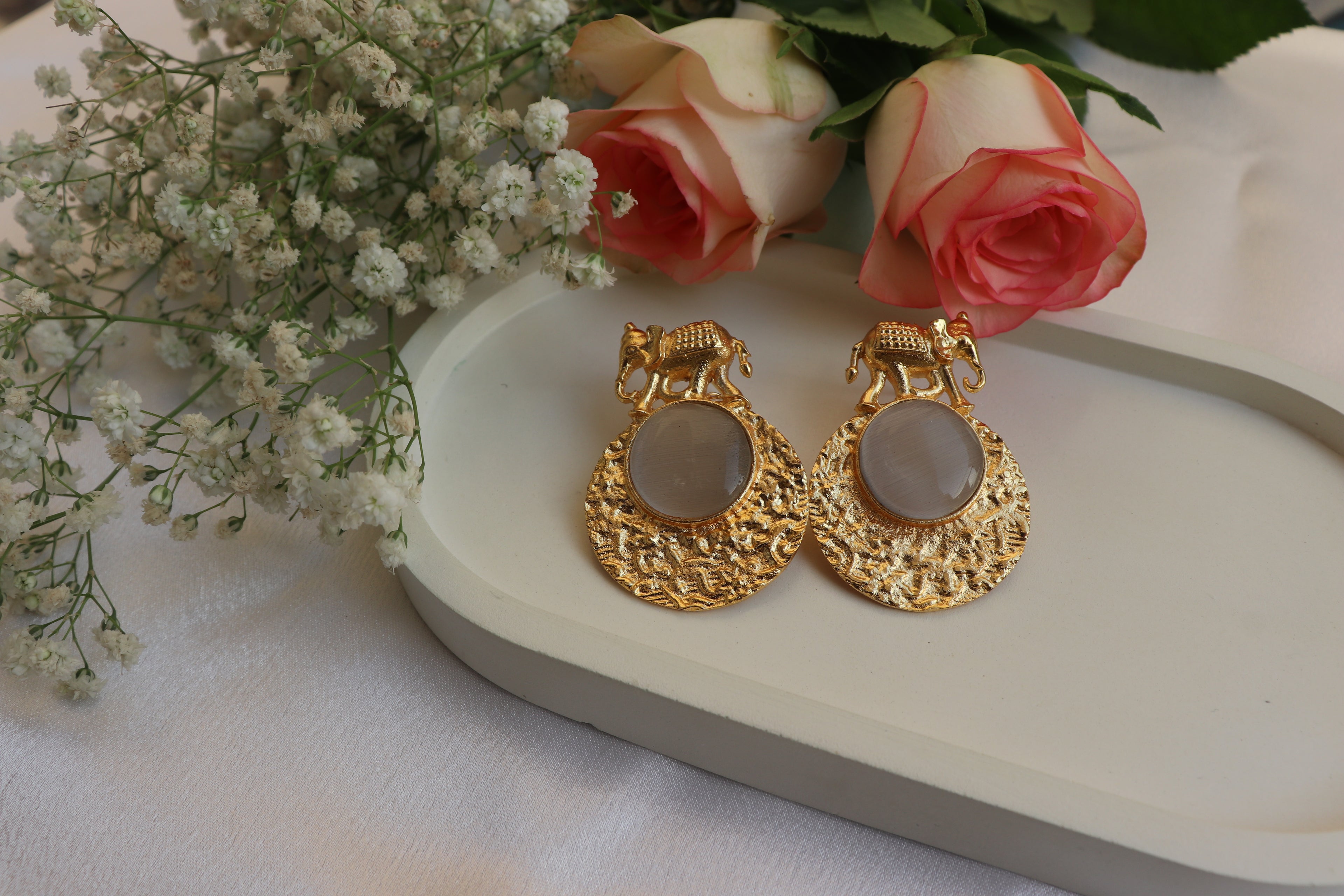 Natural stone elephant earrings 2