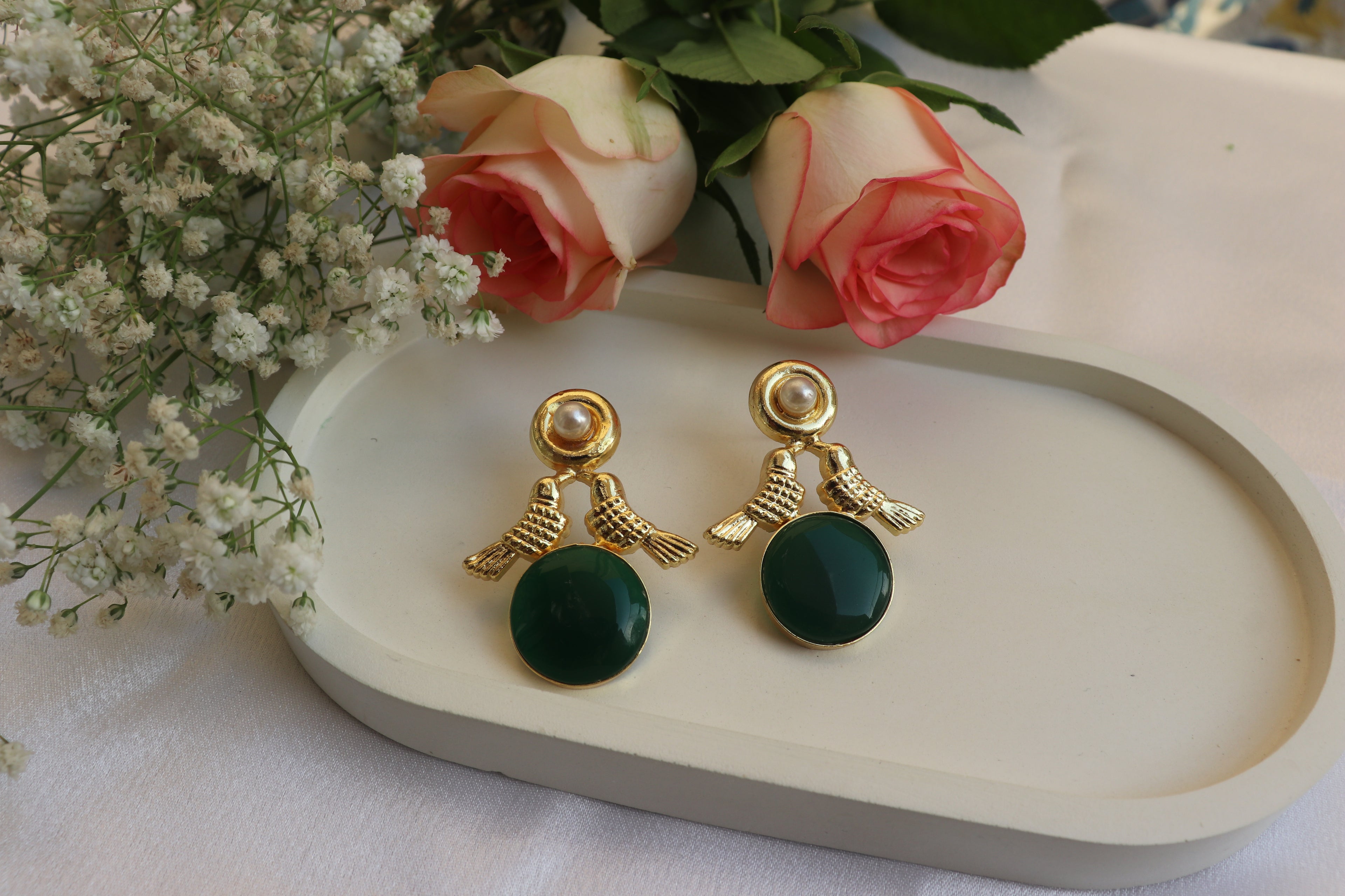 green monalisa earrings