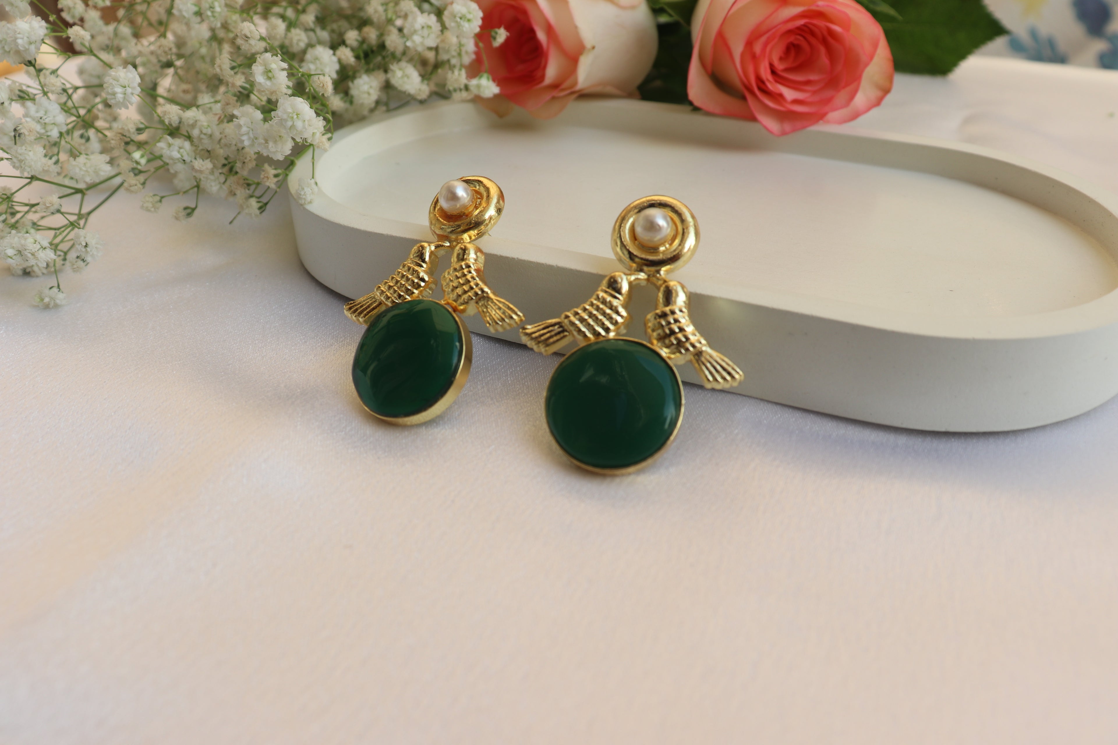 green monalisa earrings