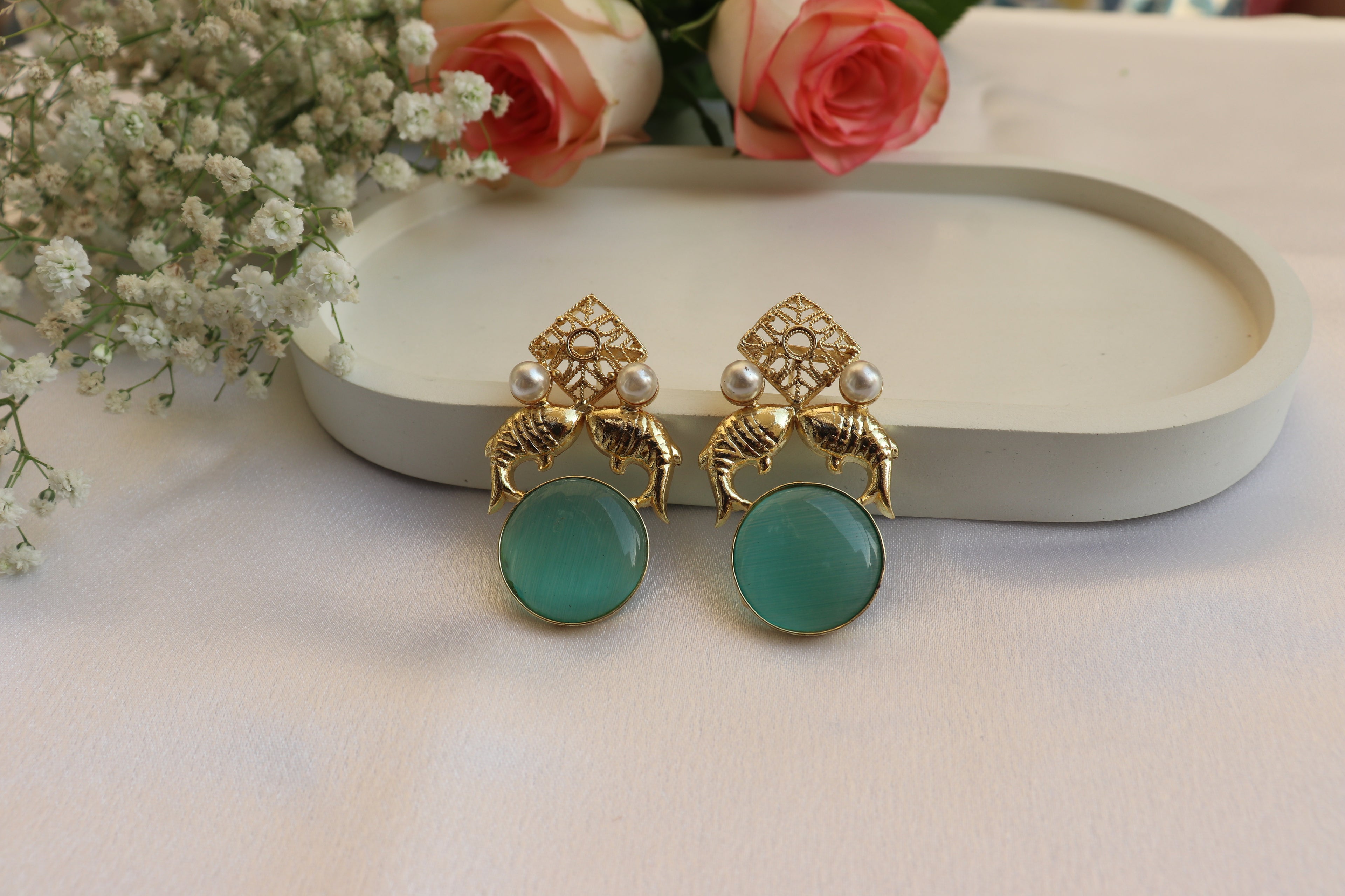 mint green monalisa earrings