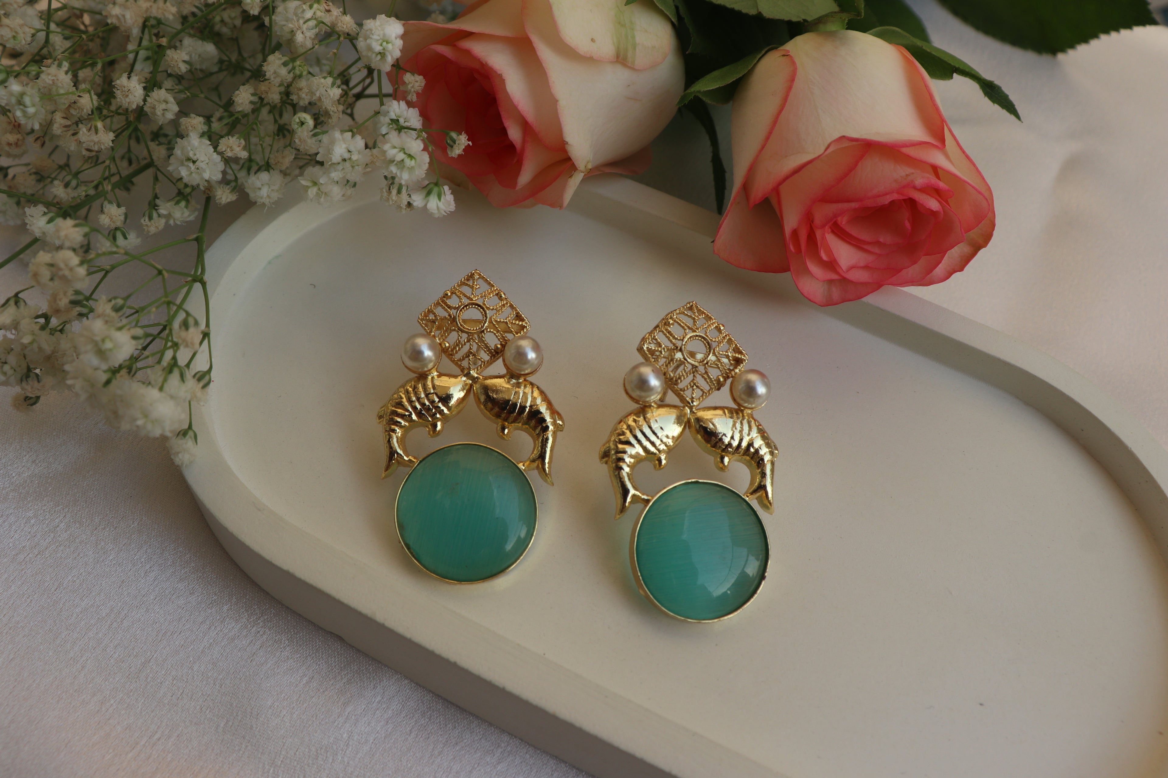 mint green monalisa earrings