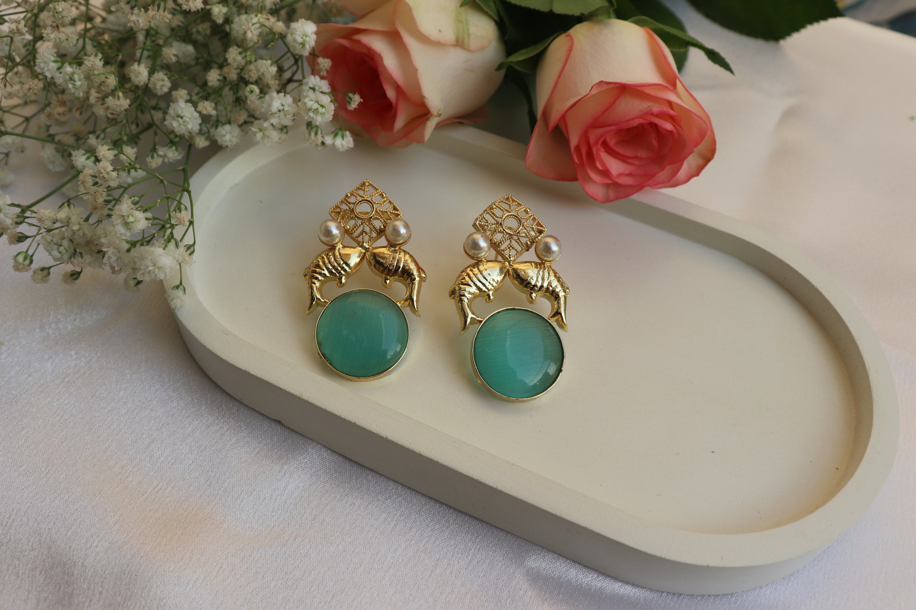 mint green monalisa earrings