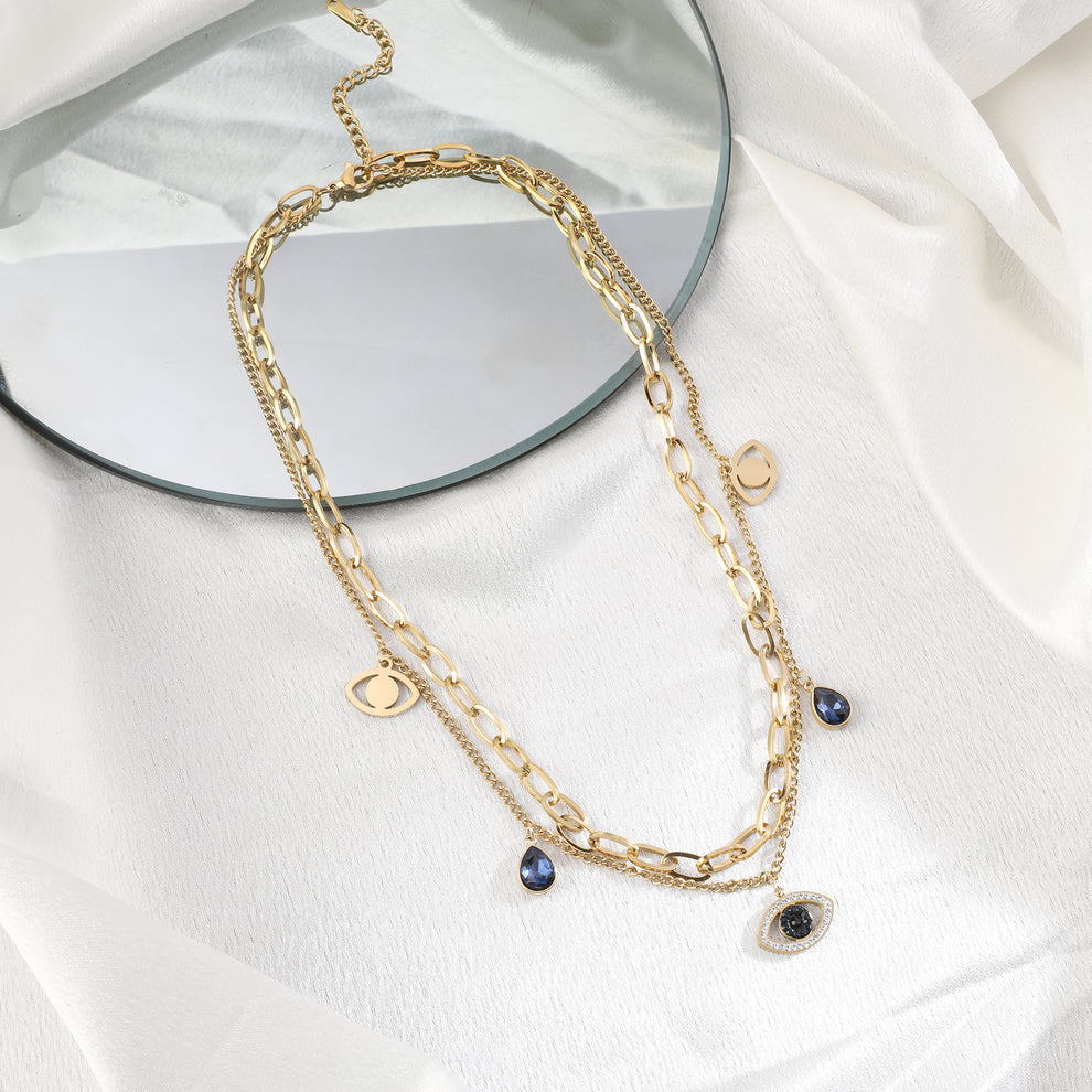 Twin Chain Evil Eye Protector Necklace